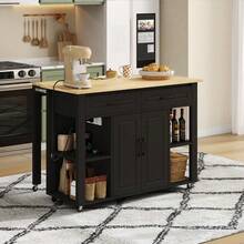Mobile Storage Islands - Black+Natural + MDF + Kitchen - View 8