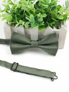 ZONFAZ 1 pieza Corbata de moño clásica y versátil de unicolor de twill, adecuada para bodas, celebraciones, fiestas, Año Nuevo, se usa con trajes - Verde militar - Ver 1