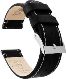 Smart Watch Strap - Black, White, Leather, (Black Leather / Linen White Stitching) - View 9