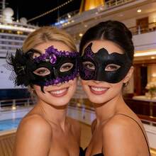 Couple Masquerade Ball Mask Set, Elegant Venetian Party Mask For Christmas, Halloween, Carnival Costume Party, Romantic Glitter Black & Purple Mask For Men And Women - Black and Purple - View 2