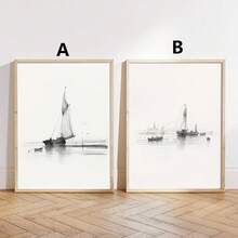 帆船主题墙饰，港口帆布画，航海风情墙面装饰，宁静水域墙面艺术画，复古艺术版画，现代风格，家居装饰，海报，礼品，房间美学，适用于客厅、卧室、房间美学装饰、家居装饰，极简主义墙画，水墨艺术版画，帆布，帆船画，家居装饰（可选画框） - 多色 - 查看 2