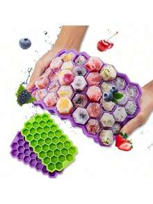 Silicone Honeycomb Ice Cube Tray With Lid - 37 Grid Stackable Easy Release, Creative Ice Mold - Multicolor - View 6