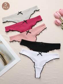 5 chiếc/gói quần lót dây thong cạp thấp thắt nơ kẻ sọc gợi cảm dành cho nữ, mềm mại và thoải mái, kiểu dáng T-back co giãn, thời trang mặc hàng ngày. - Nhiều màu - Xem 11