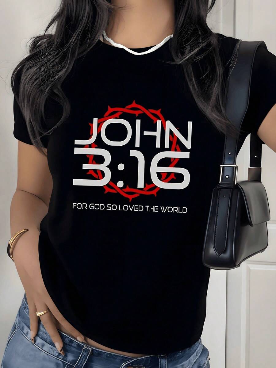 bíblico con corona roja de espinas que simboliza sacrificio y amor divino eterno recordando la fe y la esperanza camiseta de mujer casual cómoda 220g - Negro - Ver 1