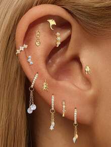 1件925纯银时尚动物系列立方氧化锆耳钉，平底耳骨耳廓穿孔耳钉，适合女性日常佩戴、婚礼、派对和宴会等场合。 - 金色 - 查看 1