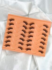 14对半眼假睫毛，自然蓬松，3/4纤细交叉猫眼假睫毛，黑色带尾，加长眼尾，适合日常和派对妆容，热门美妆产品，假睫毛，睫毛，假睫毛 - 自然纖長款 - 查看 3