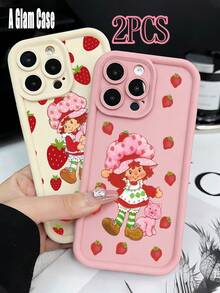 2PCS Strawberry Girl & Strawberry Print Phone Case Set. It Is Compatible With Galaxy Models Including Compatible For Galaxy S25, S24, S23, S22, S21 PLUS, FE And Ultra,Galaxy A33 Compatible With For Iphone17 Pro Max, 16, 15, 14 And 13. It Makes A Perfect Gift For Birthdays, Holidays, New Year And Valentine's Day. - 粉紅色和白色 - 查看 48