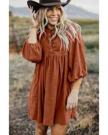 Button Up Dress Women Gold Flame Mini Dresses - 金色火焰 - 查看 6
