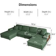 YOGLAD Convertible U-Shaped Sectional Sofa With Built-In Storage Compartments, Modern Corduroy Fabric 6-Seater Couch With Double Chaise Lounges, Large Comfortable Living Room Sofa With Solid Wood Frame, Easy Assembly & Durable Design - Green - View 2