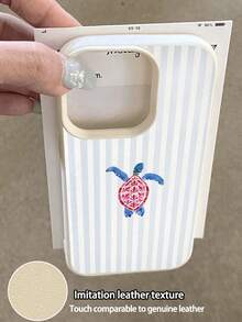 1个夏季简约蓝色条纹海龟图案荔枝纹理防水防震防滑软手机壳，适合作为生日/节日礼物送给朋友、家人、情侣，兼容苹果/ - 彩色 - 查看 3