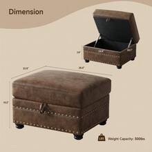 ONBRILL Brown Faux Leather Ottoman With Storage, Mid Century Modern Chesterfield Ottoman, Rectangle Nailhead Trim Ottoman Coffee Table With Solid Wood Legs, Mid Century Modern Chesterfield Ottoman, Oversized Upholstered Footrest Stool For Living Room, Bedroom, Apartment - 棕色 - 查看 3