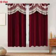 2D Flat - 2D Flat - 2pcs Rich Deep Red Maroon Curtain | Ornate White Floral Vine Trim And Tassels, Vintage Elegant Decor, Semi-Sheer,, Art Deco Style, Machine Washable For Bedroom And Living RoomFleece Curtains Soft To The Touch And Durable In Use, These Curtains Bring A Refined Touch To Your Windows. Perfect For Creating A Quiet, Comfortable Retreat After A Long Day. - 多色 - 查看 9
