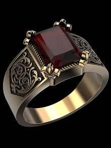 1pc Vintage Unique Red Ring, Business Men's Fashion Jewelry Gift For Wedding, Engagement, Party - Gold - View 9