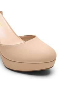Women's Platform Chunky High Heels Closed Toe Block Ankle Strap Dress Bridal Party Wedding Shoes - 杏色 - 查看 7