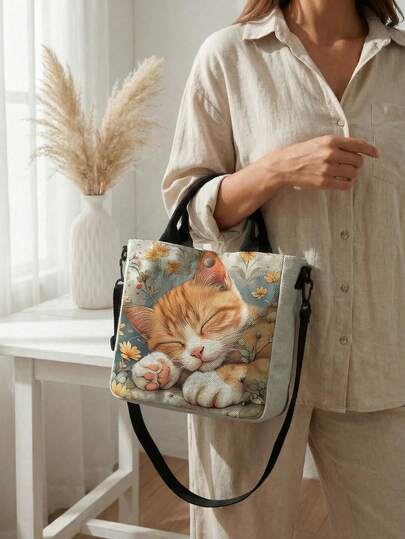 Random Pattern Tote Bag With Matching Pouch, Lightweight Shoulder Bag, Handbag, Suitable For Commuting, Shopping, Students, Fashion Bag, Great Gift Choice