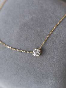 1件S925纯银极简主义立方氧化锆圆形吊坠项链，百搭精致女士颈链 - 圓形 - 查看 6