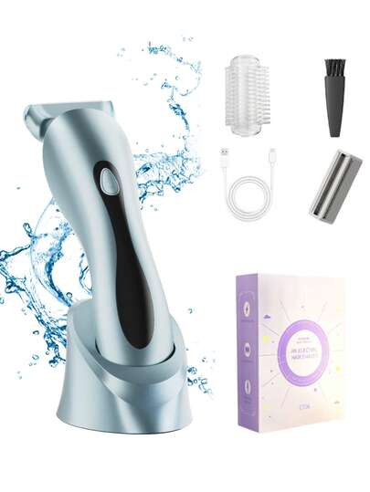 HYUNDAI Bikini Trimmer Electric Razors For Women, Rechargeable Pubic Body Hair Trimmer Electric Shaver For Legs Body Hair, Bikini Shaver IPX7 Waterproof, Gifts For Women, Baby Blue