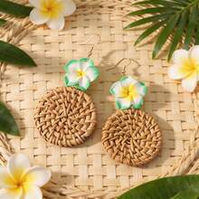 1 Pair Bohemian Style Rattan & Soft Ceramic Flower Earrings, Suitable For Women's Vacation And Music Festival Wear - Multicolor - View 16