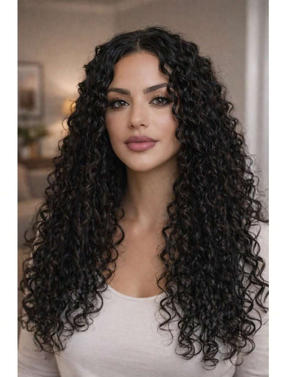 Black Heat Resistant Chemical Fiber Wigs Daily Wear Women Wigs Sweet Cute Wigs Prom Party Wigs Natural Hair - 黑色 - 查看 1