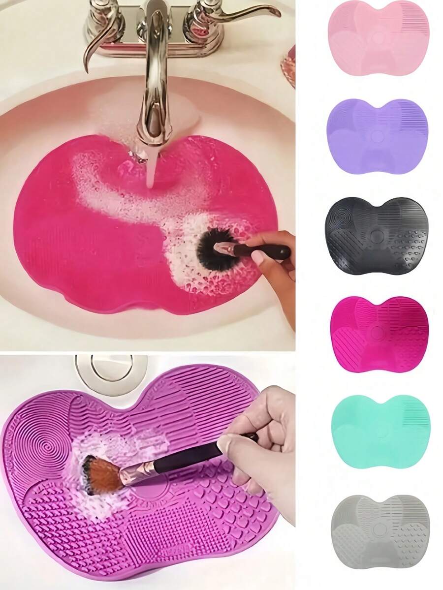 1个硅胶化妆刷清洁垫 - 更好地清洁您的化妆工具。采用耐用、可重复使用且便携的硅胶材质，带有吸盘，边缘光滑。苹果形硅胶化妆刷清洁垫不会损坏您的化妆刷或其他化妆工具。