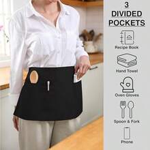 TOSHE Waist Apron With 3 Pockets Waterdrop Resistant Premium Cotton Waitress Apron 10 Color Option Server Apron Chef Apron Black - -Đen- - Xem 3