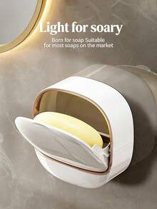 Light Luxury Drainage Soap Dish, Wall-Mounted Drill-Free Storage Rack, Hanging Bathroom Soap Holder With Flip Cover, Soap Box - Multicolor - View 9