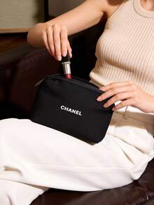 CHANEL Material, Cosmetic Bag, Spacer Cotton, Coin Purse, Lipstick Case, Key Pouch, Zipper Bag, Storage Pouch - Black - View 2