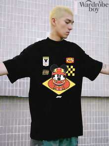 Disney Printed T-Shirt,Men's Double-Sided Mickey Helmet F1 Racing Team Fuel The Magic T-Shirt,  Las Vegas Grand Prix Disney T-Shirt, Disneyland X  Racing T-Shirt,Unisex,High-Quality Pure Cotton T-Shirt,Suitable For All Seasons, Comfortable And Breathable| Exquisite Design | The Best Choice For Giving Gifts - 黑色 - 查看 2