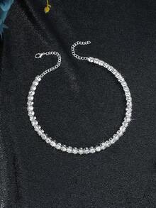 1 pieza Collar de cristal clásico, joyería vintage elegante diseñada para mujeres - Plateado - Ver 5