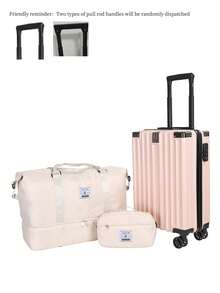 3 件套行李箱套装，带静音万向轮，男女皆宜，包括一个 20 英寸随身行李箱、一个化妆包和一个大容量干湿分离拉杆箱，适用于旅行、旅行、学校、度假、蜜月旅行、出国留学、学生包、学校配件、学校用品 - 粉色 - 查看 3