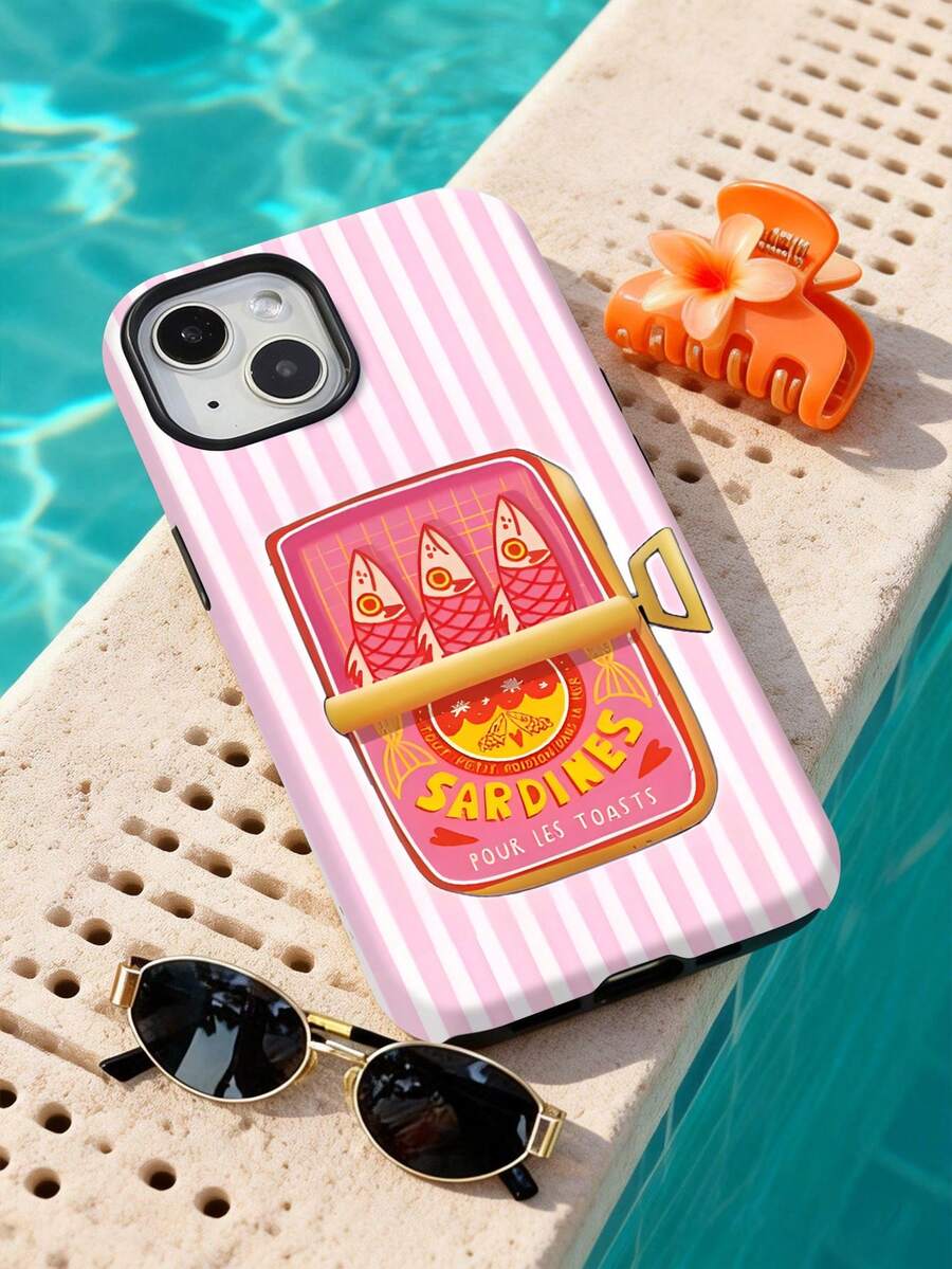 1pc Retro Funny French Sardine Can Graphic Glossy 2-In-1 Phiilm Craft Thick Hard Phone Case Compatible With Samsung/IPhone11/12/13/14/15/16/17 Pro Max A13 A14 A15 A16 A17 S25 S24 S23 S22 A55 A56 A34 - Multicolor - View 1