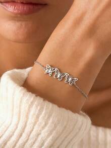 Customized Birth Month Butterfly Bracelets For Women Stainless Steel Personalized Birth Month Bracelet With Butterfly Charms, Custom Family Bracelet Jewelry, Mom Bracelet, Mother Gift, Grandma Gift - Multicolor - View 7