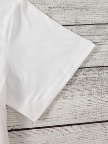 Camiseta casual de manga corta para mujer: estampado "Blue Fish & Les Sandimes", cuello redondo, top de verano cómodo para todas las estaciones. - Blanco - Ver 4