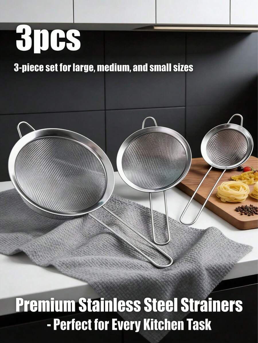 3 filtry siatkowe ze stali nierdzewnej – duże/średnie/małe, sitko do spieniania mleka, separator białek jaj, łyżeczka do filtra do kawy, sito do mąki, sitko do przypraw, sitko do herbaty, gruboziarnista solniczka, gadżety kuchenne, przybory do pieczenia, prezenty do domu, idealne dla kobiet