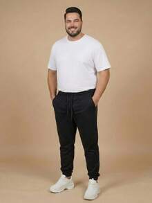 Men's Plus Size Jogger Sweatpants In Flannel Fabric With Pocket | Warm, Plus Size Men's Pants - Black - View 2
