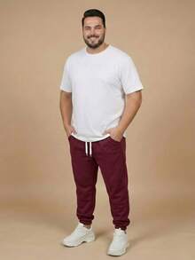 Men's Plus Size Jogger Sweatpants In Flannel Fabric With Pocket | Warm, Plus Size Men's Pants - Maroon - View 2