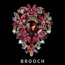 1/5 Broche de aleación con cristales de piedras preciosas, elegante y exagerado accesorio floral para ropa de mujer, mejor regalo para amigos - bandera - Ver 11