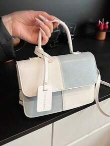 New Stylish Simple Plaid Patchwork Handbag Women Shoulder Messenger Crossbody Bag For Daily Work Casual Commute, Holiday Gift , Old Money - 藍色 - 查看 8