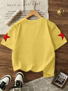 1pc Casual Cartoon Duck & Number/Letter Print T-Shirt For Teenage Girls, Soft Round Neck Short Sleeve Top, Suitable For Spring/Summer Street Style, Outdoor Activities, School, Shopping, Etc. - Yellow - View 3