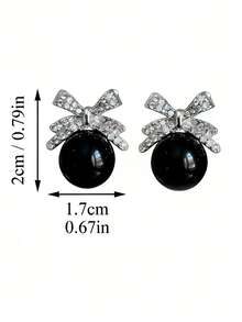 1 par svarta franska retro lyxiga strassörhängen, lämpliga för unga flickor, alla hjärtans dag och vardagskläder - Båge A - Visa 5