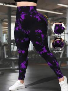 大码高腰无缝扎染瑜伽裤，超弹力腰腹提拉设计，柔软优质面料，适合秋冬季日常健身、户外跑步、塑形运动紧身裤 - 彩色 - 查看 4