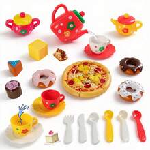 27 Buah Set Pesta Teh untuk Anak Perempuan, Set Ketel Simulasi, Mainan Dapur Waktu Minum Teh Putri dengan Teko dan Cangkir, Donat dan Pizza, Cocok Sebagai Hadiah Ulang Tahun dan Paskah untuk Anak-anak - MultiWarna - View 1
