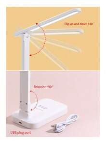 LED Desk Lamp With 3 Dimming Levels, USB Powered Eye-Care Night Light For Student Study, Reading, Writing, Bedroom, Dorm - White - View 6