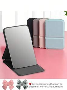 1 pièce Miroir de maquillage pliable de style Y2K, léger et portable, en matériau de haute qualité en PU, convient à diverses occasions, design compact carré pliable, idéal pour la maquillage, prix abordable, peut également être utilisé comme décoration intérieure - Multicolore - Voir 6