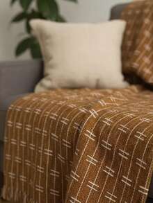 Luxurious Striped Sofa Throw 180x240 Handmade Decoration - Caramel With a White Streak - View 5