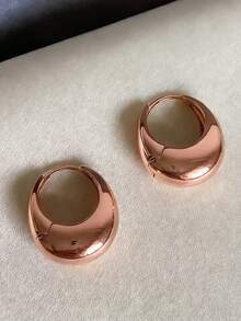 1 Par de Brincos Argola Geométricos Minimalistas de Luxo Retrô Francês em Ouro Rosa, Adequado para Uso Diário e em Festivais por Meninas Jovens - Geometria C - Visão 1