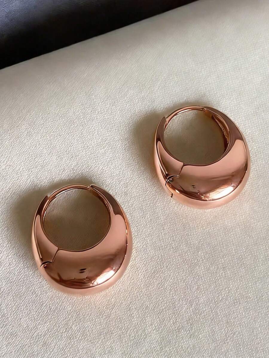 1 Par de Brincos Argola Geométricos Minimalistas de Luxo Retrô Francês em Ouro Rosa, Adequado para Uso Diário e em Festivais por Meninas Jovens - Geometria C - Visão 1