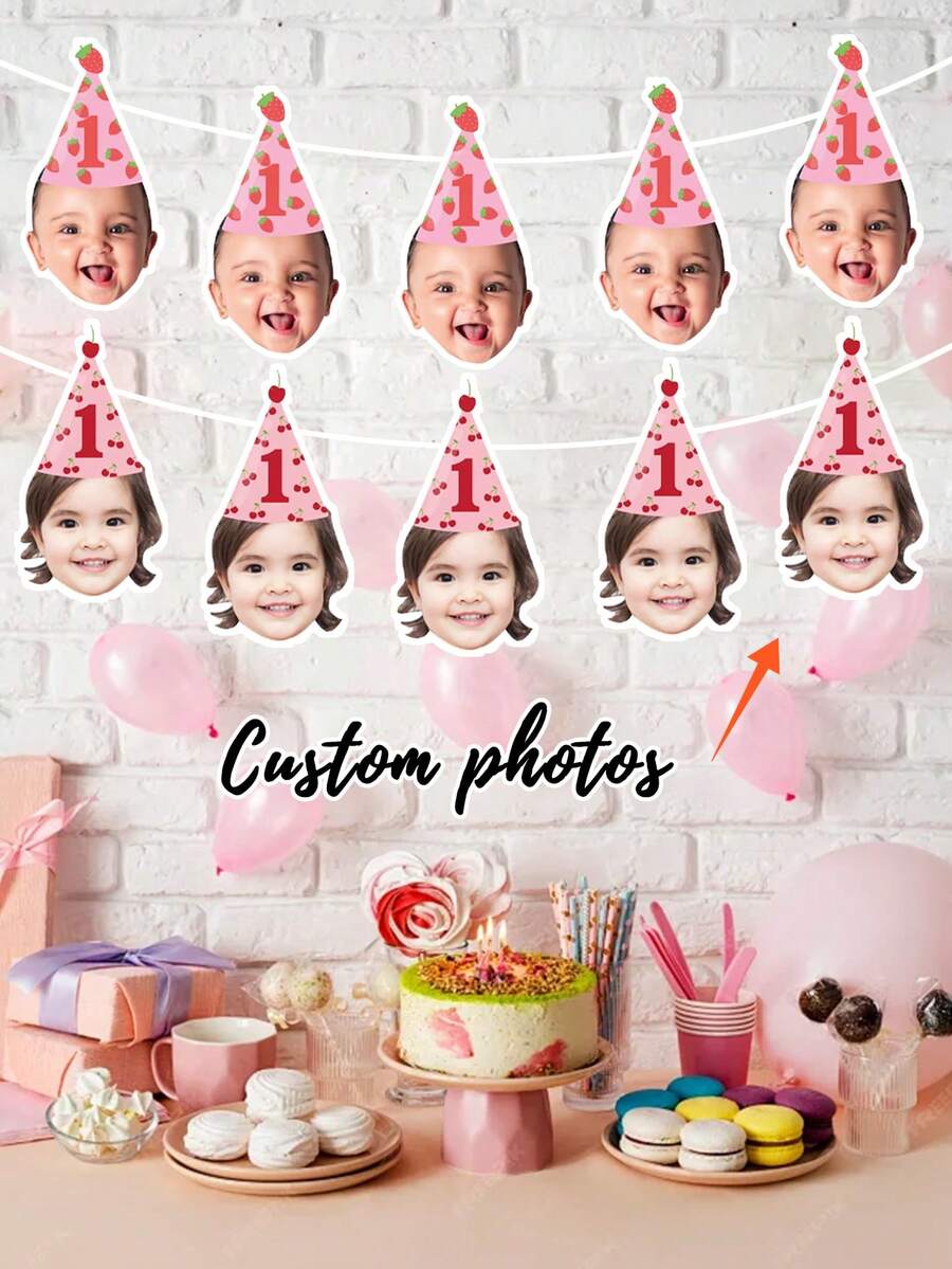 7/14/21 chiếc banner ảnh tùy chỉnh cho bé, banner sinh nhật tùy chỉnh hình đầu, banner sinh nhật mọi lứa tuổi, banner in hình khuôn mặt, vòng hoa trang trí sinh nhật vui nhộn cho bé 1 tuổi. - Nhiều màu - Xem 1