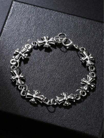 1pc Men's Gothic/Dark Retro Cross Decorative Alloy Chain Bracelet