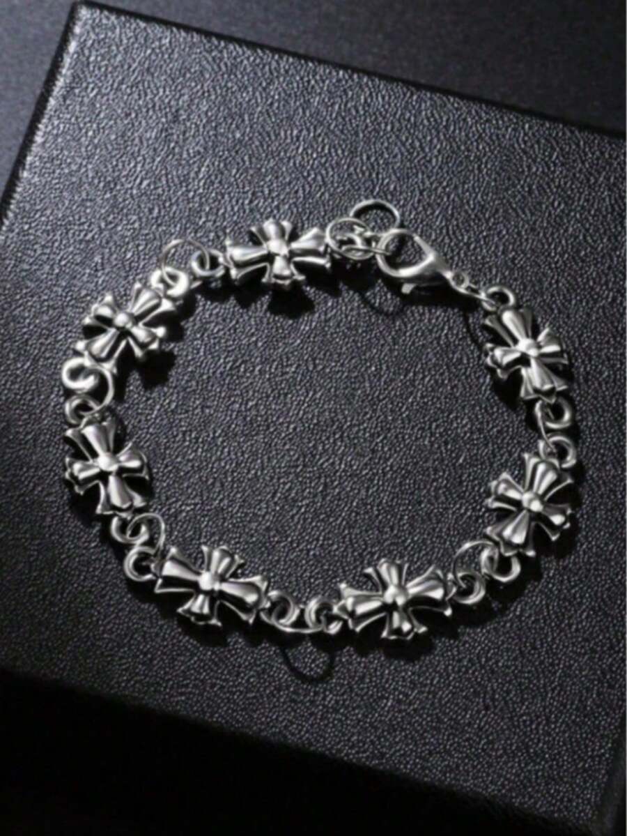 1 chiếc vòng tay nam kiểu Gothic/Retro đính thánh giá, làm bằng hợp kim. - Bạc - Xem 1